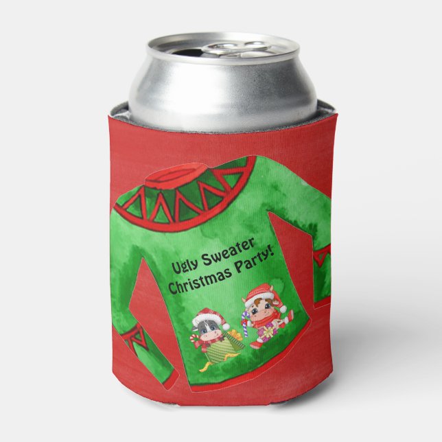 Ugly Sweater Christmas Party Editable Can Cooler (Can Front)