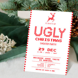 Ugly Sweater Christmas Party | Funny Pixel Knit  Invitation