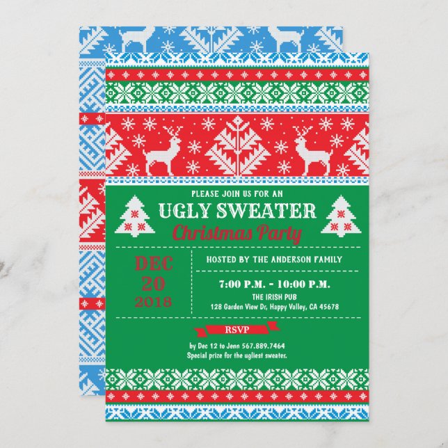 Ugly sweater Christmas party holiday cocktail Invitation (Front/Back)