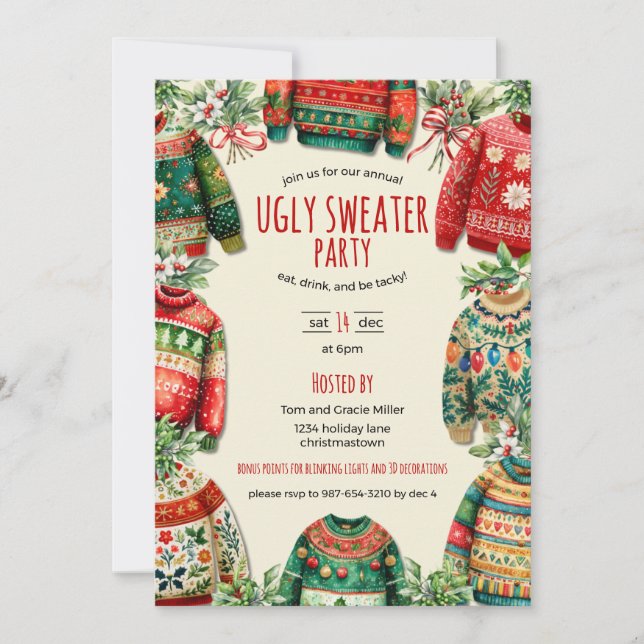Ugly Sweater Christmas Party  Invitation (Front)