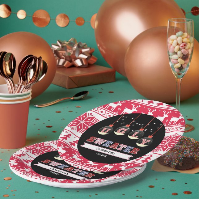 Ugly Sweater Christmas Party Paper Plate (Multi)