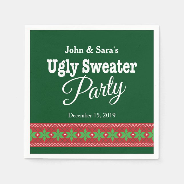 Ugly Sweater Christmas Party, Personalised Napkin (Front)