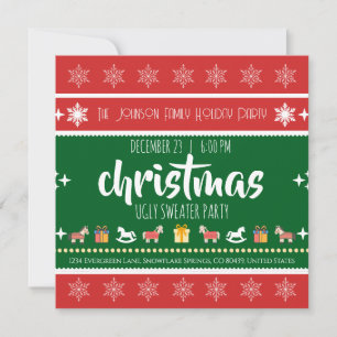 Ugly Sweater Christmas Party – Red Green Snowflake Invitation