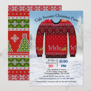 Ugly Sweater Christmas Party, Red with Deer Invitation