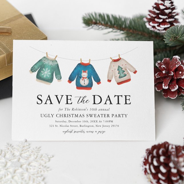 Ugly Sweater Christmas Party Save the Date Announcement Postcard (Creator Uploaded)