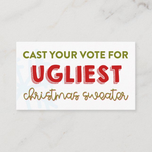 Ugly Sweater Christmas Party Voting Ballot Card (Front)