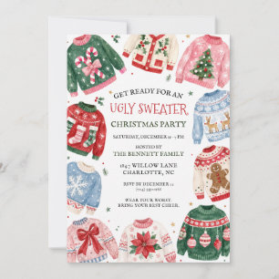 Ugly Sweater Christmas Party Watercolor Holiday Invitation