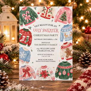 Ugly Sweater Christmas Party Watercolor Holiday Invitation