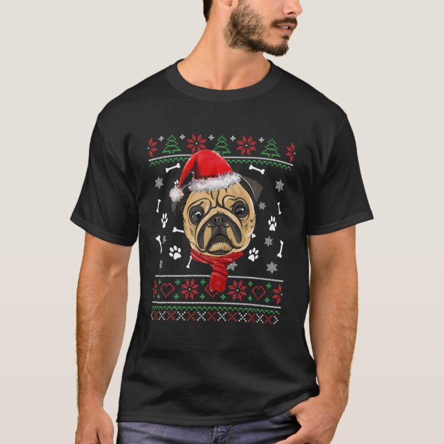 Ugly Sweater Christmas Pug Dog Santa Hat Pajama Xm (Front)