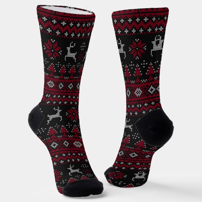 "Ugly Sweater" Christmas Reindeer Socks (Angled)