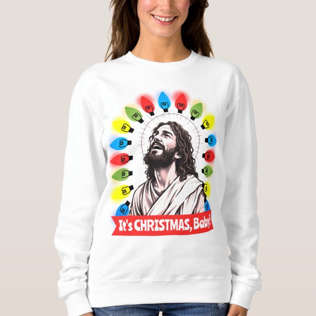 Ugly sweater Christmas tacky Jesus tree lights (Front)