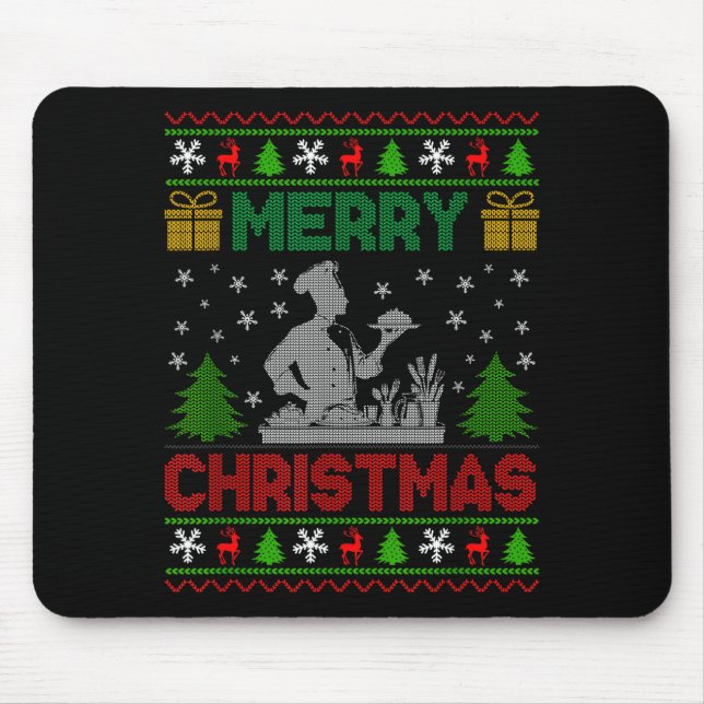 Ugly Sweater Christmas Tree Chef Cooking Job Pride Mouse Pad (Front)