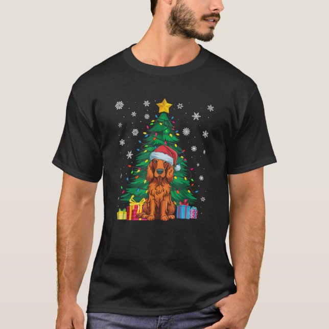 Ugly Sweater Christmas Tree Light Irish Setter Dog (Front)