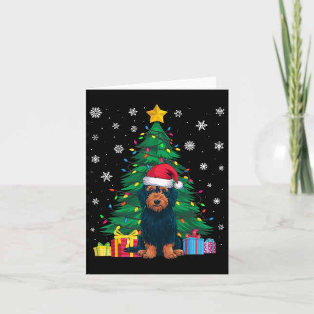 Ugly Sweater Christmas Tree Lights Labradoodle Dog Card (Front)