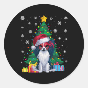 Ugly Sweater Christmas Tree Lights Papillon Dog Sa Classic Round Sticker