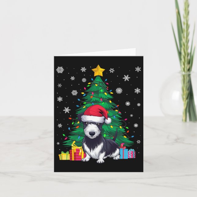 Ugly Sweater Christmas Tree Lights Rat Terrier Dog Card (Front)