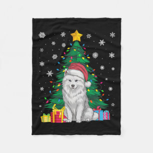 Ugly Sweater Christmas Tree Lights Samoyed Dog San Fleece Blanket