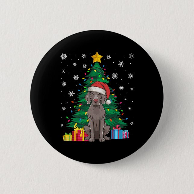 Ugly Sweater Christmas Tree Lights Weimaraner Dog  6 Cm Round Badge (Front)