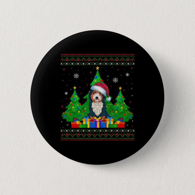 Ugly Sweater Christmas Tree Santa Hat Bernedoodle  6 Cm Round Badge (Front)