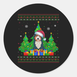 Ugly Sweater Christmas Tree Santa Hat Bernedoodle  Classic Round Sticker