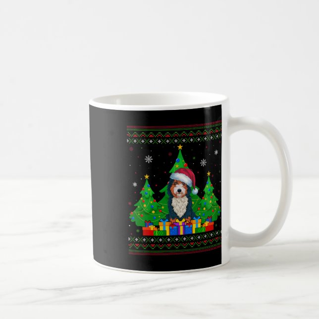 Ugly Sweater Christmas Tree Santa Hat Bernedoodle  Coffee Mug (Right)