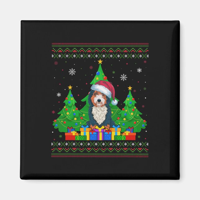 Ugly Sweater Christmas Tree Santa Hat Bernedoodle  Magnet (Front)