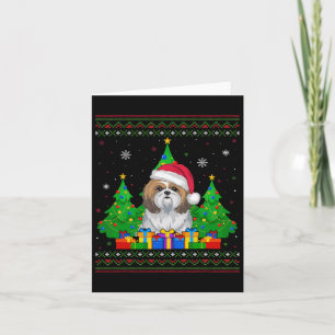 Ugly Sweater Christmas Tree Santa Hat Shih Tzu Dog Card