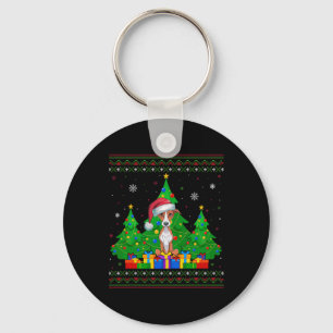 Ugly Sweater Christmas Tree Santa Hat Whippet Dog Key Ring
