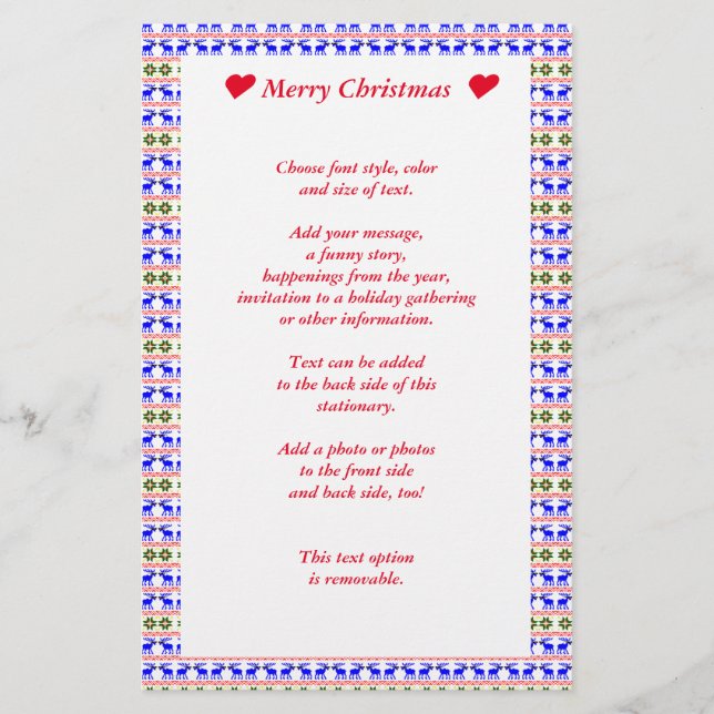 Ugly Sweater (Deal With It) Reindeer Christmas  Stationery (Front)