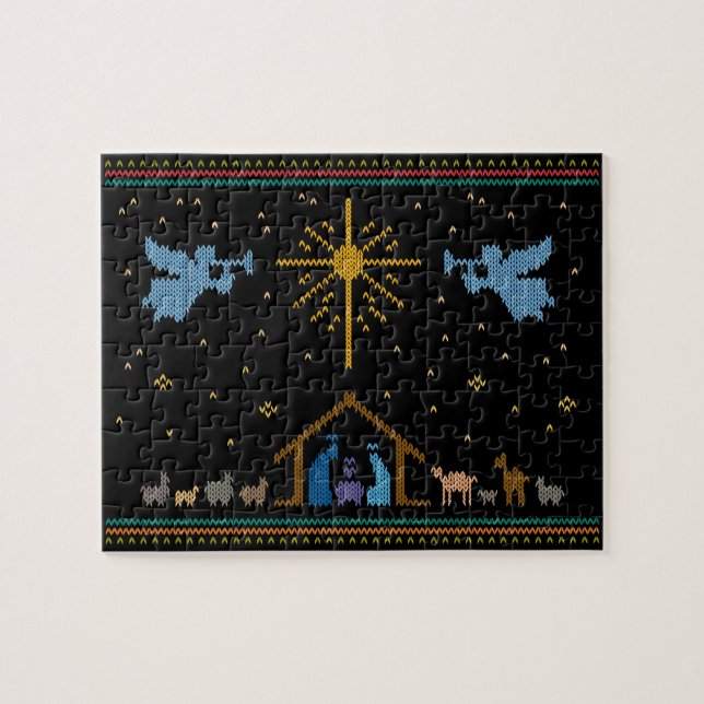 Ugly Sweater Design Nativity Christian Religious Jigsaw Puzzle (Horizontal)