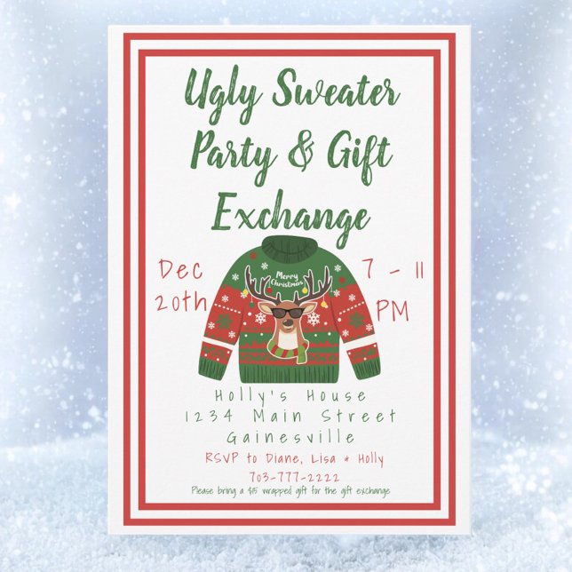 Ugly Sweater & Gift Exchange Christmas Party  Invitation (Creator Uploaded)