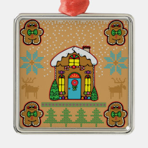 Ugly Sweater Gingerbread House Men Metal Tree Decoration