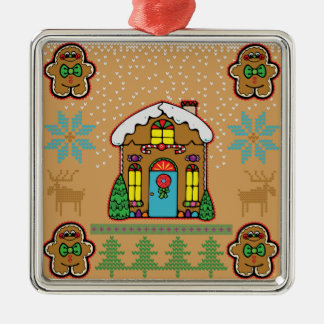 Ugly Sweater Gingerbread House Men Metal Tree Decoration