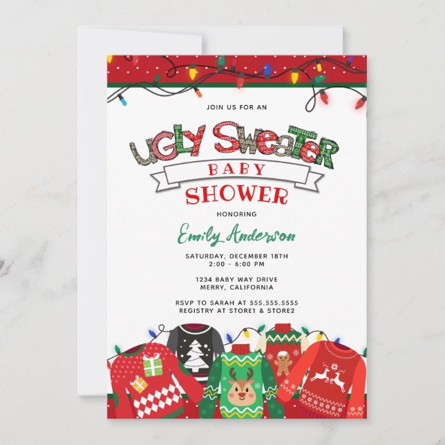 Ugly Sweater Holiday Baby Shower Invitation (Front)