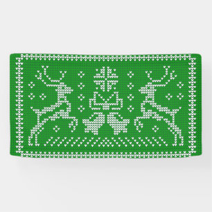 Ugly sweater jingle bells Christmas deers green Banner