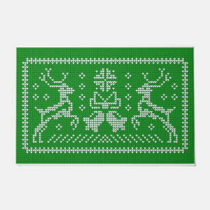 Ugly sweater jingle bells Christmas deers green Doormat