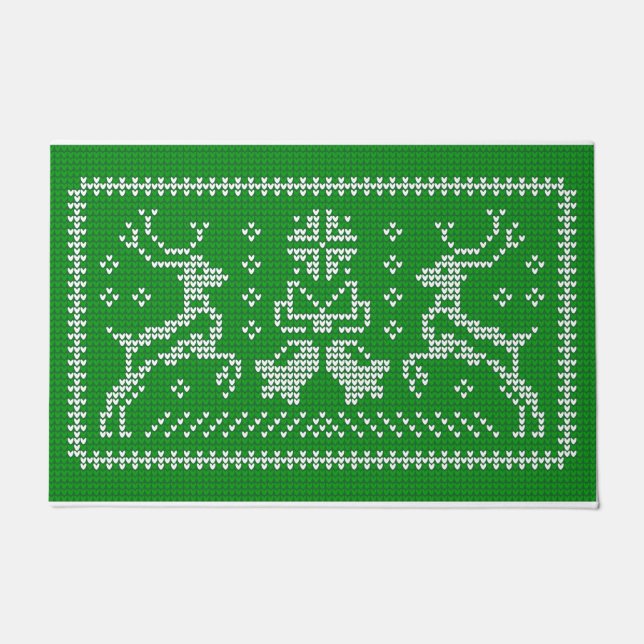 Ugly sweater jingle bells Christmas deers green  Doormat (Front)