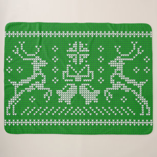 Ugly sweater jingle bells Christmas deers green  Sherpa Blanket