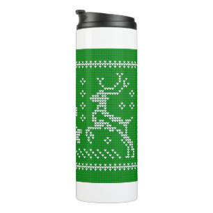 Ugly sweater jingle bells Christmas deers green Thermal Tumbler