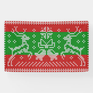 Ugly sweater jingle bells Xmas reindeers crochet Banner