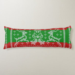 Ugly sweater jingle bells Xmas reindeers crochet Body Cushion