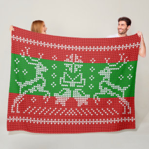 Ugly sweater jingle bells Xmas reindeers crochet Fleece Blanket