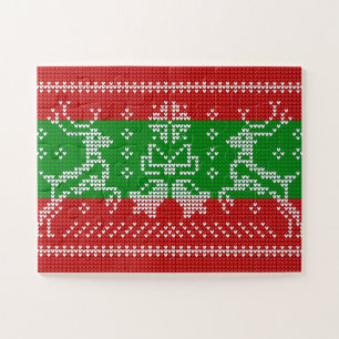 Ugly sweater jingle bells Xmas reindeers crochet Jigsaw Puzzle