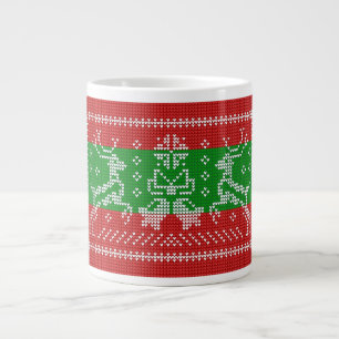 Ugly sweater jingle bells Xmas reindeers crochet Large Coffee Mug