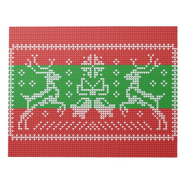 Ugly sweater jingle bells Xmas reindeers crochet Notepad (Front)