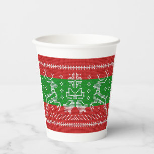Ugly sweater jingle bells Xmas reindeers crochet Paper Cups
