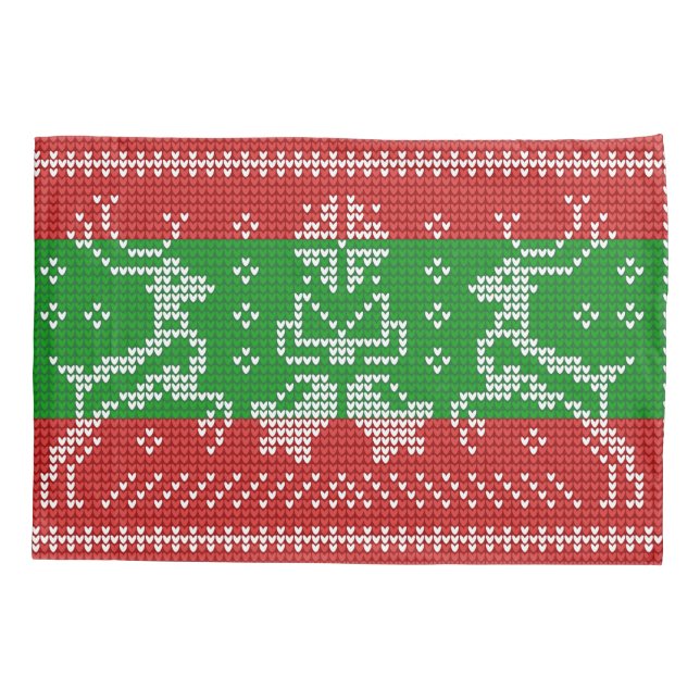Ugly sweater jingle bells Xmas reindeers crochet Pillowcase (Back)