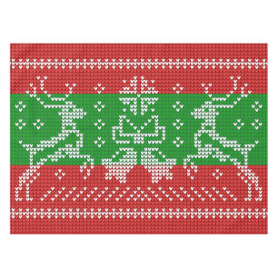Ugly sweater jingle bells Xmas reindeers crochet Tablecloth