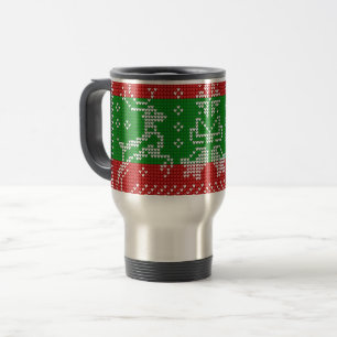Ugly sweater jingle bells Xmas reindeers crochet Travel Mug