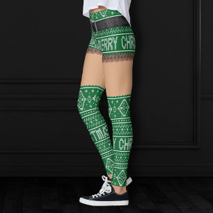 Ugly Sweater Kelly Green Short Skirt   Medium Skin Leggings